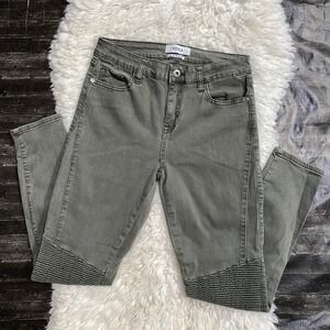 PISTOLA OLIVE GREEN MOTO SKINNY JEANS RIBBED GORPCORE Y2K MOTO GRUNGE ALT PUNK
